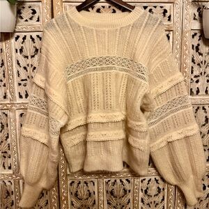 Sezane light Cream Textured Knit Sweater